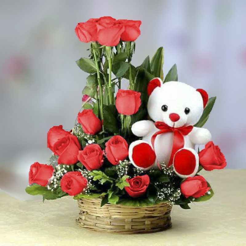 send Red Roses Bouquet N Cute Teddy delivery